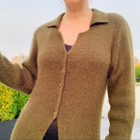 SOLD ON MERC Italian Knit Thick Long Mohair Wool Duster Cardigan Army Green - Picture 13 of 16